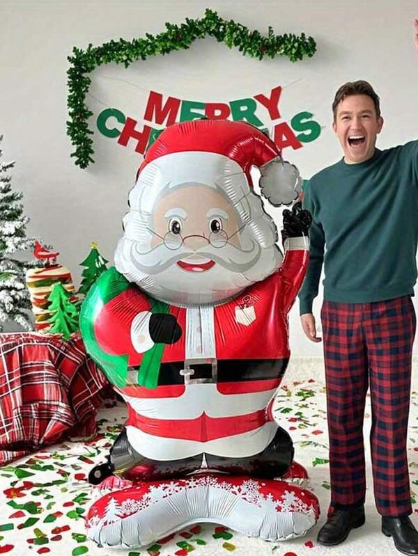 kumozawa 1 قطعة بالون سانتا كلوز عملاق 47 بوصة - ديكور قائم ثقيل (أحمر وأخضر ، زي عيد الميلاد ، خلفية ورشة العمل) - إعداد سهل لعيد الميلاد والأعياد والمناسبات - ديكور داخلي/خارجي ، مناسبة عيد ، تصميم احتفالي ، مادة رقائق معدنية متينة ، قابل لإعادة الاستخدام ، احتفال عيد الميلاد المنزلي