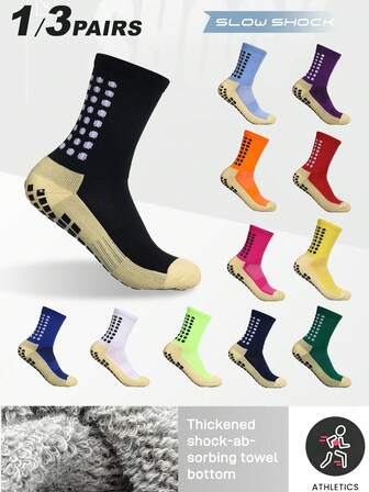 1/3 Pairs Women Sports Socks, Football Socks, Anti-Slip Thick Cushion Basketball Socks, Fall