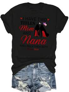 Camiseta "Mamá y Abuela" para mujeres y unisex, de verano, casual, transpirable, con cuello redondo, manga corta, estilo callejero y versátil, adecuada para adolescentes y adultos - Negro - Ver 1