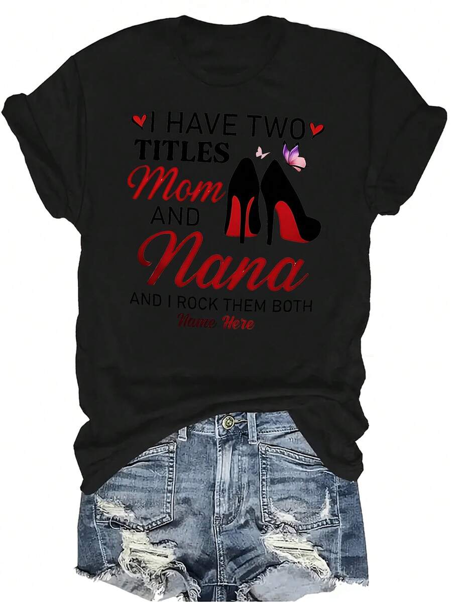 Camiseta "Mamá y Abuela" para mujeres y unisex, de verano, casual, transpirable, con cuello redondo, manga corta, estilo callejero y versátil, adecuada para adolescentes y adultos - Negro - Ver 1