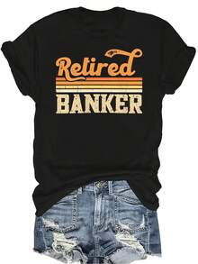 Camiseta de Banquero Jubilado para Mujer Unisex, Casual de Verano, Transpirable, de Personalidad, Cuello Redondo, Manga Corta, Ropa de Calle Versátil, Adecuada para Adolescentes y Adultos - Negro - Ver 1