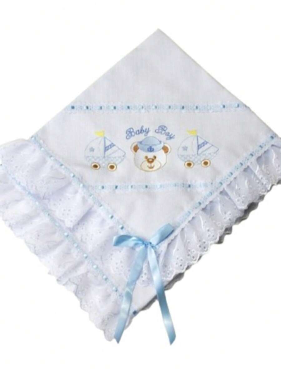 Baby Piquezinho Blanket Lined Embroidered With Laise And Ribbon - 藍色 - 查看 1