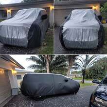 Cubierta para Auto,Funda de Coche Exterior para SUV, Funda para Coche con Cremallera Antiarañazos, Lona para Auto Impermeable, Antipolvo, Antilluvia y Antiuv, Protege tu Coche de Arañazos - Negro plata - Ver 6