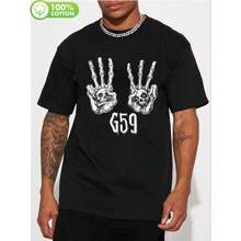 Men'S G59 Graphic T-Shirt - Black Casual Crew Neck Tee With Skull & Crossbones Design, 180gsm Comfortable Fabric, Perfect For Outdoor Activities, Hiking, And Casual Attire, Hiking Apparel | Skull Print Tee | Comfortable Fit, Dad Boss T Shirt, Funny T Shirt, Professionalgrade, Highend Prints, Unisex Style, Gamer Top, Gamer Outfit, Vintage Style, Pop Culture Tee, Printed Tshirt, Novelty - 黑色 - 查看 1