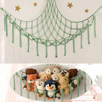1set-Large Stuffed Animal Hammock Corner Net For Toys Storage Hanging Stuff Animal Organizer Holder Black White Room Bedroom Nursery Decor Organization