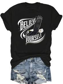 Camiseta con patrones interesantes para mujer y unisex, de verano, casual, transpirable, con cuello redondo, manga corta, estilo urbano y versátil, adecuada para adolescentes y adultos - Negro - Ver 1