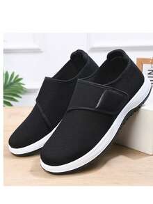 Casual Versatile Solid Color Sports Hook And Loop Lightweight House/Work Shoes, Anti-Slip Breathable Walking Sneakers
