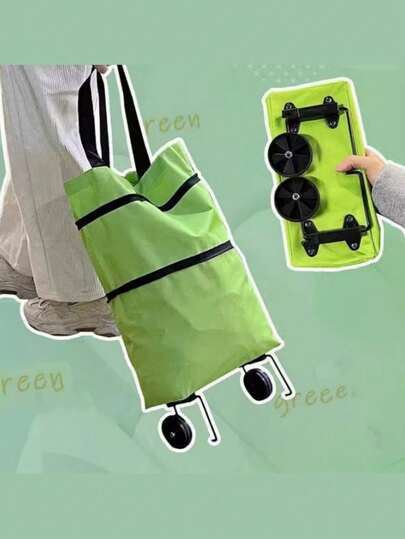 二合一轻便折叠购物车、带橡胶轮的折叠购物车、牛津布折叠购物袋、多功能、轻便、可重复使用的购物袋、男女通用旅行袋、家居和厨房用品、带轮子的便携式滚动购物袋、防水手推车。