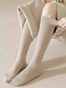 1/2/3/6 Pairs Women Thick Fleece Thigh High Socks, Cable Chain Design, Multi-Color Random, Fashion Versatile Over-The-Knee Socks Suitable For Daily Wear, Students, Girls, Autumn/Winter