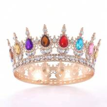 1 pieza Diadema de lujo con diseño de corona de cristal de agua decorativa para dama, decoración de corona real, tocado elegante para novia, evento, fiesta, vestido, coronas, tiara, corona de disfraz, guirnalda para el cabello, corona de flores, accesorio para el cabello, círculo para el cabello, tocado de boda