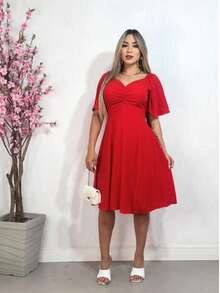 Elegance Flare Sleeve Romantic Dress - 紅色 - 查看 1