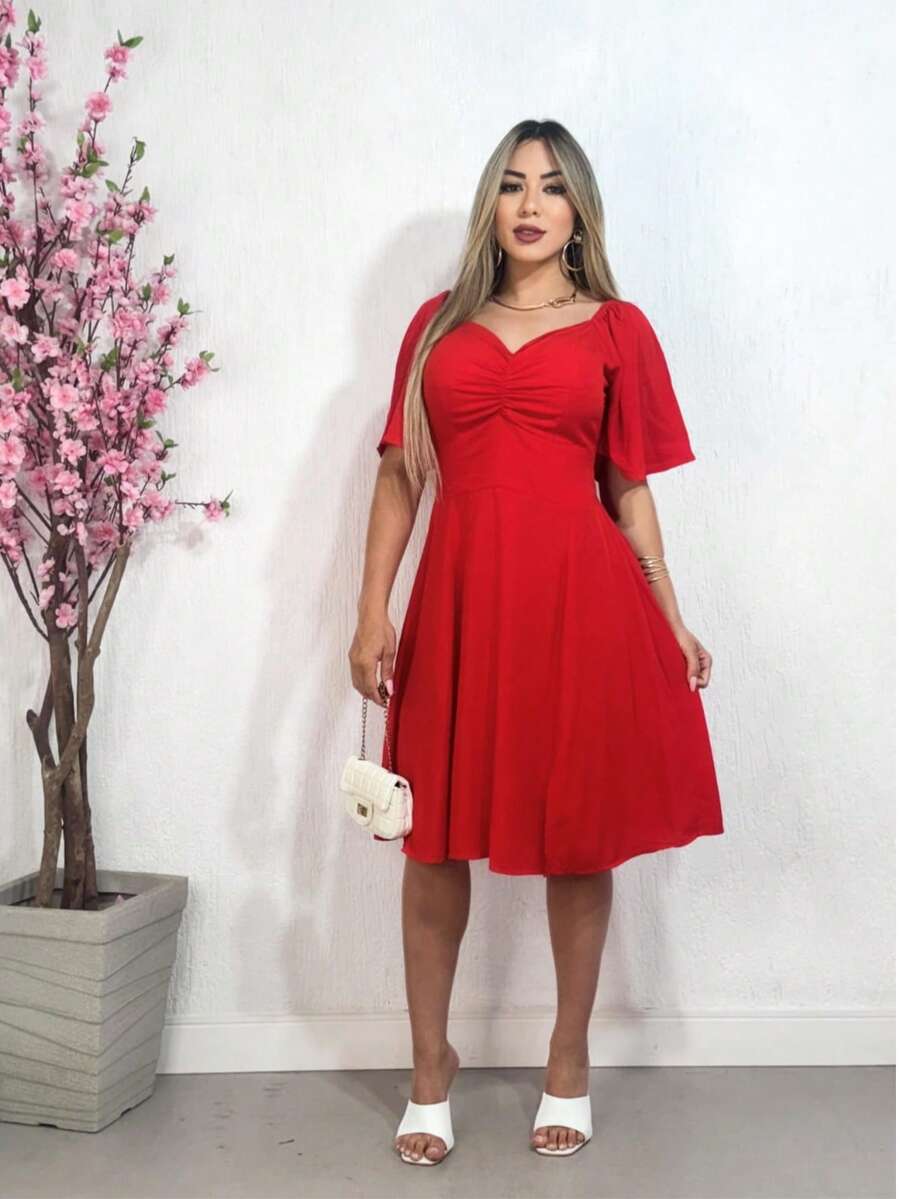 Elegance Flare Sleeve Romantic Dress - 紅色 - 查看 1