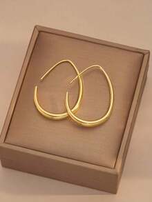 Lightweight Teardrop Hoop Earrings For Women, Bright And Shiny Gold Plated Large Oval Pull Through Hoop Earrings High Polished Statement Jewelry Gift For Women Teen Girls  Simple U-Shaped Hoop Earrings For Women - 金子 - 查看 4
