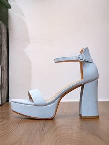 Sandálias de Salto Alto Romano de Plataforma Impermeável com Salto Grosso e Tira de Couro Macio para Festa e Banquete de Moda para Mulheres