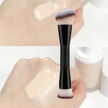 多功能双头粉底刷，可用于腮红和散粉，黑色木柄，斜角尼龙刷毛，打造无瑕妆容，适用于腮红、散粉和遮瑕膏，面部化妆刷，旅行必备，情人节礼物，价格实惠，旅行化妆刷，送给女性的礼物，化妆师，专业全套化妆工具 - Black handle rose gold tube double-ended brush (1 piece) - 查看 7