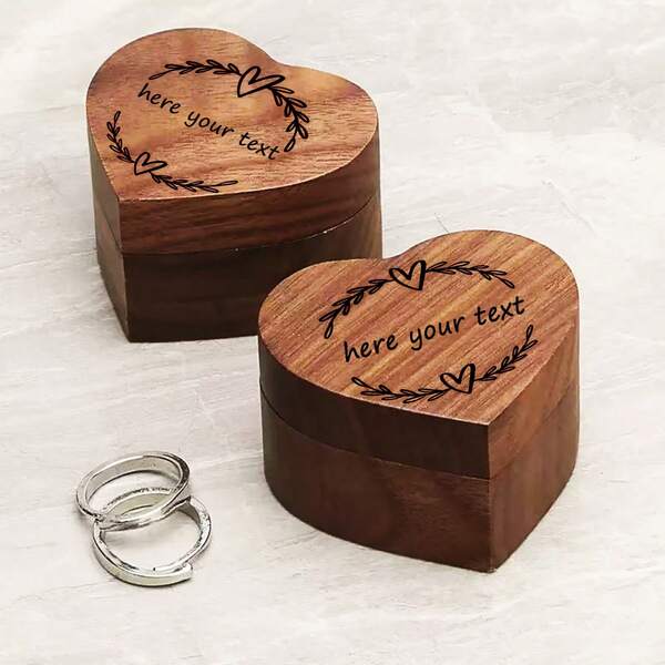 1pc Customized Ring Box, Heart-Shaped Jewelry Box, Engraved Name, Desktop Vanity, Rings, Earrings, Accessories Storage Box, Engagement/Wedding Ring Box, Proposal, Wedding, Gift, Engagement, Jewelry, Customizable, Birthday Party, Small Accessories, Wooden, Valentine's Day, Square, Gift Packaging, Jewelry Storage, Home Decor, Small Wooden Box, Name Engraving, Dowry, Study Room Decor, Living Room Display, Bedroom Vanity, Travel
