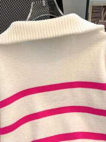 Herbst/Winter Neu Reißverschluss Damen gestreifter Strickpullover, modischer minimalistischer Pullover, vielseitig