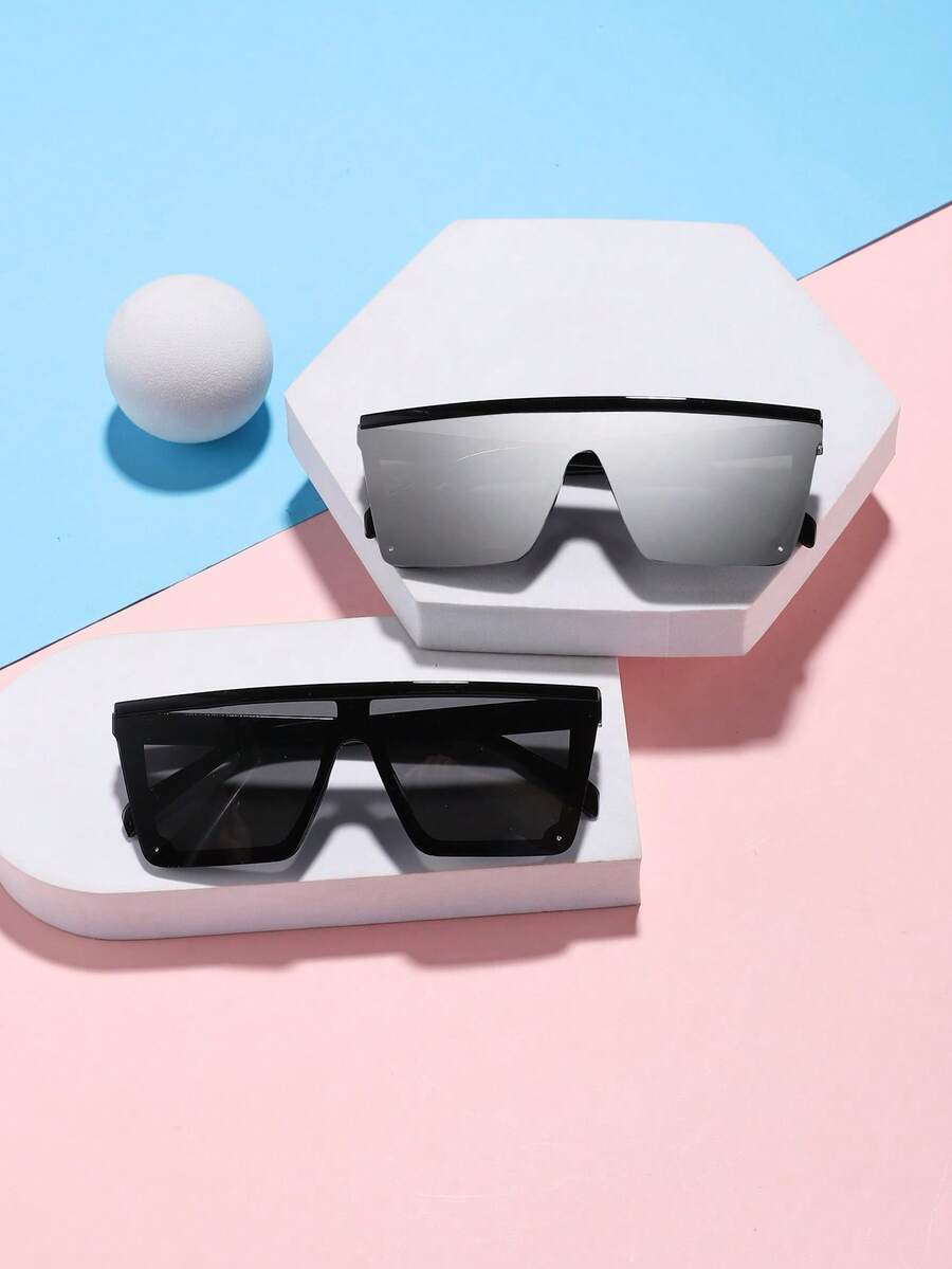 2 件男孩女孩 9-14 岁亚克力一体式街头方框太阳镜，秋季简约高品质眼镜，适合 Y2K 配饰、日常服装装饰和户外徒步运动 - 彩色 - 查看 1