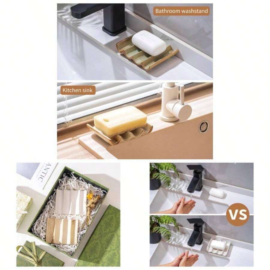 Ceramic Soap Dish, Draining Bar Soap Holder Tray, Soap Saver Shower, Bathroom, Sink, Kitchen And Countertop, Decorative Square Soap Dish, Green 1 Pcs