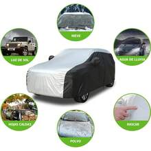 Cubierta para Auto,Funda de Coche Exterior para SUV, Funda para Coche con Cremallera Antiarañazos, Lona para Auto Impermeable, Antipolvo, Antilluvia y Antiuv, Protege tu Coche de Arañazos - Negro plata - Ver 3