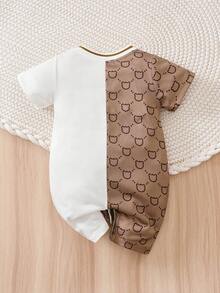Yierying Infant Boys' Cute Bear Head Cartoon Print Contrast Color Short Sleeve Romper, Spring/Summer - Multicolor - View 3