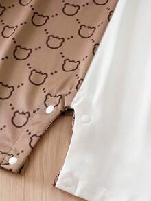 Yierying Infant Boys' Cute Bear Head Cartoon Print Contrast Color Short Sleeve Romper, Spring/Summer - Multicolor - View 6