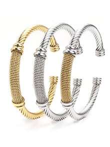 1pc Stainless Steel Wire Rope Bracelet, Hip-Hop Style Accessory, Lightweight Luxury Romantic Steady Casual Personalized Design, Versatile For Any Occasion - Multicolor - View 1