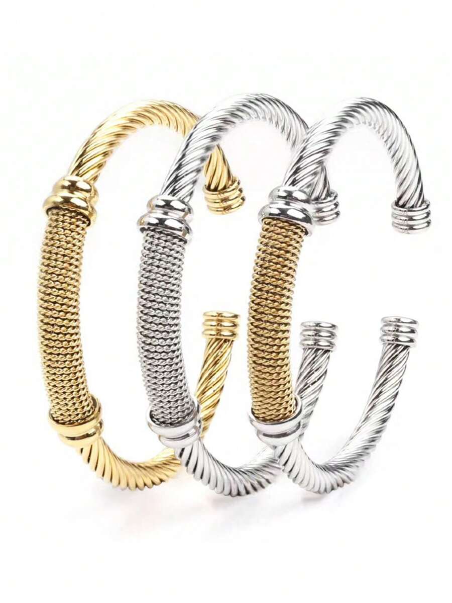 1pc Stainless Steel Wire Rope Bracelet, Hip-Hop Style Accessory, Lightweight Luxury Romantic Steady Casual Personalized Design, Versatile For Any Occasion - Multicolor - View 1