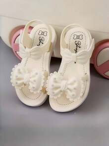 新款露趾凉鞋，公主软底幼儿儿童甜美休闲蝴蝶女童学生时尚可爱夏季 - 米色 - 查看 4