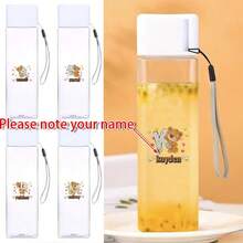 زجاجة مياه شفافة سعة 500 مل مع تصميم اسم/نص مخصص، زجاجة مياه رياضية محمولة وكأس للشرب، أدوات مطبخ محكمة الإغلاق، اكسسوارات أدوات شرب خفيفة الوزن للسفر والخارج، مبتكرة بحرف أولي كرتوني لصبي وفتاة للعودة إلى المدرسة