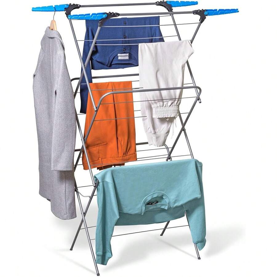 3 Tier Clothes Airer – Foldable Indoor & Outdoor Drying Rack With 28 Bars & Non-Slip Feet – Save Space & Dry More Laundry Fast With This Compact Steel Laundry Stand - Default - View 1
