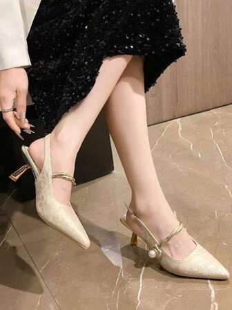 Versatile High Heel Shoes, New Chinese Style Fabric Pumps, Women's Elegant High Heels For Parties And Commuting, Fall, Autumn, Apricot Color