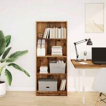 Librería Larryhot madera vieja 60x24x143 cm madera industrial, resistente y duradera, fácil de montar, estilo decorativo, adecuadA, Para guardar adornos, figuras, libros, pequeños objetos, etc. - Marrón - Ver 3