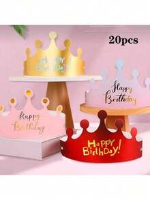20pcs Gold Paper Crown - Birthday Party Decorative Hats, No Electricity Required, Disposable Event & Party Supplies - Gold - View 16
