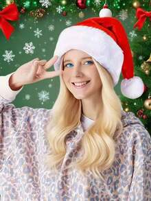 1 peça de chapéu de Papai Noel de veludo para meninos e meninas, chapéu de festa de Natal e Ano Novo, chapéu de Papai Noel vermelho, decoração de Natal, presente de Natal, fantasia de festa, pelúcia fofa, decoração de casa, tamanho grande