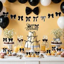 Black Bow Birthday Cake Decorations, 1 Pack Coquette Bow Cake Topper With Happy Birthday Sign, 12Pcs Bowknot Cupcake Toppers6Pcs Twist Tie Bows Bows Bridal Shower Wedding Party, Black 2
