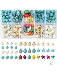 1 Caja Kit de Fabricación de Joyas con Cuentas con Tema Oceánico, Pulsera de Estilo Vacaciones de Verano para la , Conjunto de Cuentas de Arcilla para Pulsera, Collar, Pendientes DIY, Regalo para Vacaciones