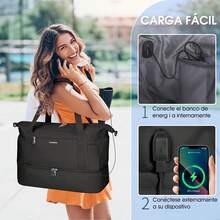 IGOLUMON Bolsa de Viaje para Mujer Hombre Bolsa Deportiva Expandiblede 2 Piezas Maleta de Mano con Compartimento para Zapatos y Bolsillo Impermeable - Negro - Ver 10