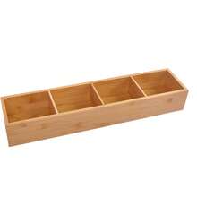 4 - Compartment Storage Box With Removable Dividers, Bamboo Material, Great For Desk Stationery Organization In Office - 原木色 - 查看 1