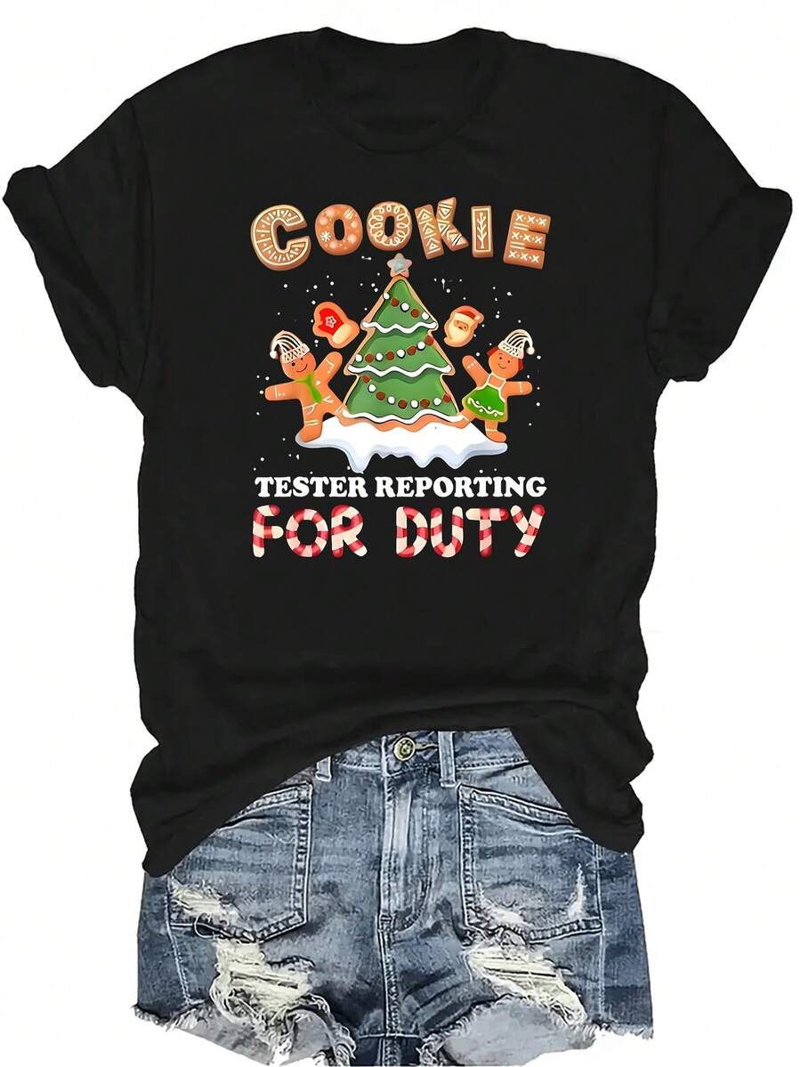 Camiseta con patrones interesantes para mujer y unisex, de verano, casual, transpirable, con cuello redondo, manga corta, estilo urbano y versátil, adecuada para adolescentes y adultos - Negro - Ver 1
