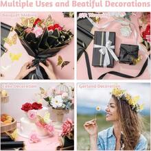 118Pcs Flower Bouquet Wrapping Paper Kits, 30 Sheets White Waterproof Floral Wrapping Paper 2 Rolls Ribbon 36 Gold Butterfly 50 Flower Pins For Wedding Birthday Florist Supplies Packaging - 黑色 - 查看 5