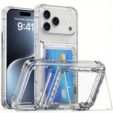 Flip Cover Card Holder Stand Phone Transparent Phone Case, Compatible With 17, 17Pro, 17Air, 17ProMax Case, 16, 16e, 16pro, 16promax Case, 16plus, 15, 15pro, 15promax, 15plus, 14, 14pro, 14promax, 14plus, 13, 13pro, 13promax, 12pro, 12, 12promax, 11, 11pro, 11promax Series, With Full-Body Double Protection. - Trong sáng - Xem 2