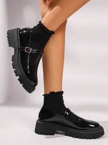 Women's New Thick Sole Loafers, Fashion Versatile Spring/Summer 2025 Chain Leather Shoes, Slimming Flats - Black - View 6