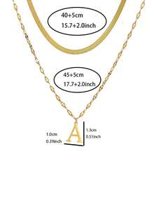 2 件 18K 镀金不锈钢复古金属风格双层项链，简约蛇形链 + 3D 字母吊坠，金属质感，适合日常佩戴和个人风格 - 金色 - 查看 2