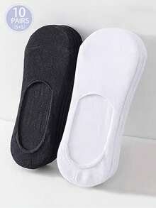 1/10 Pairs Unisex Casual Solid Color Short Sports Socks For Daily Wear - Black and White - View 5