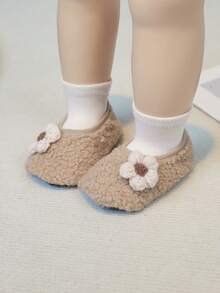 1 双幼儿花卉保暖内衬防滑软底室内拖鞋，温暖舒适，易于穿着和清洁，适合男婴和女婴，理想的节日礼物