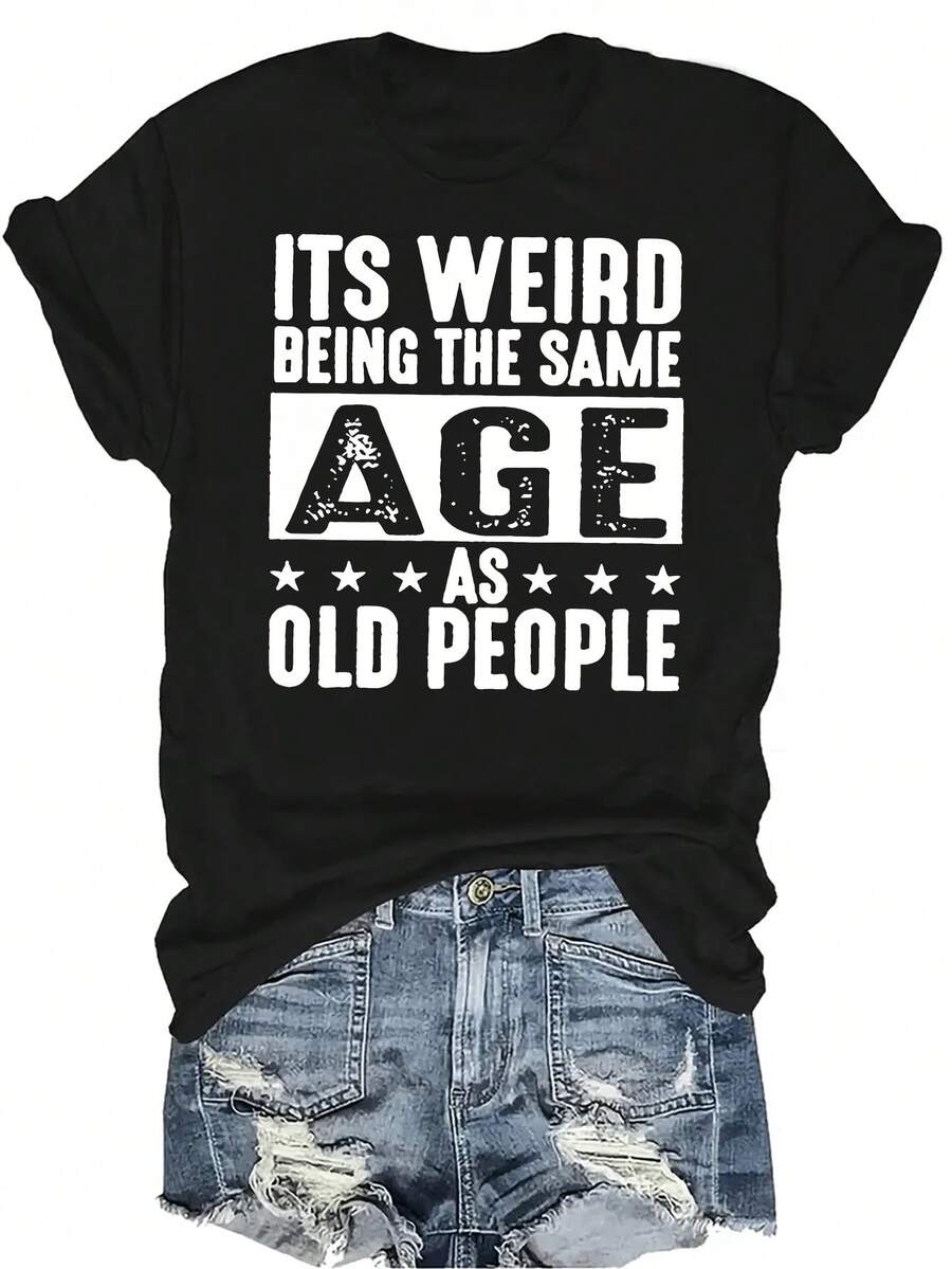 Camiseta con patrones interesantes para mujer y unisex, de verano, casual, transpirable, con cuello redondo, manga corta, estilo urbano y versátil, adecuada para adolescentes y adultos - Negro - Ver 1