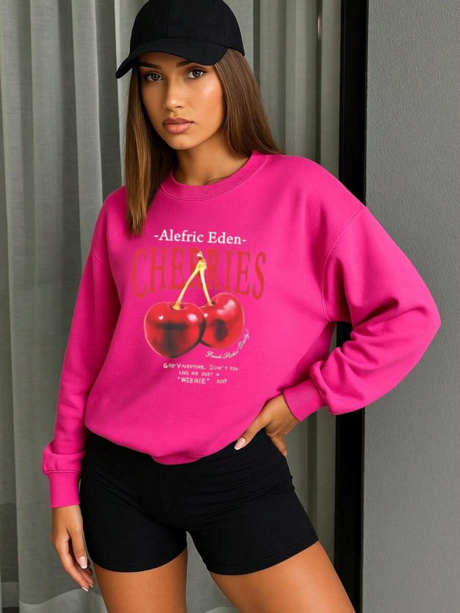 Ropa cómoda mujer Sudadera cuello redondo Sudadera de felpa - Rosa Fucsia - Ver 1