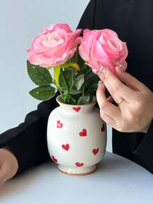 1 Stück Mini Dopamin Vase, Keramikmaterial mit rundem Mund, farbiger Rand, Herzdesign, elegante Heimdekoration Tischpflanze, hohe Ästhetik, minimalistischer moderner Stil, Mini-Dekoration geeignet für Hochzeit, Party, Zuhause, Büro, Hotel, Wohnzimmer, Feiertags-Raumdekoration Blumenvase Glasvase - Verschiedenfarbig - Übersicht 5