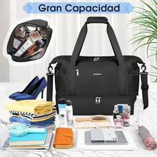 IGOLUMON Bolsa de Viaje para Mujer Hombre Bolsa Deportiva Expandiblede 2 Piezas Maleta de Mano con Compartimento para Zapatos y Bolsillo Impermeable - Negro - Ver 5